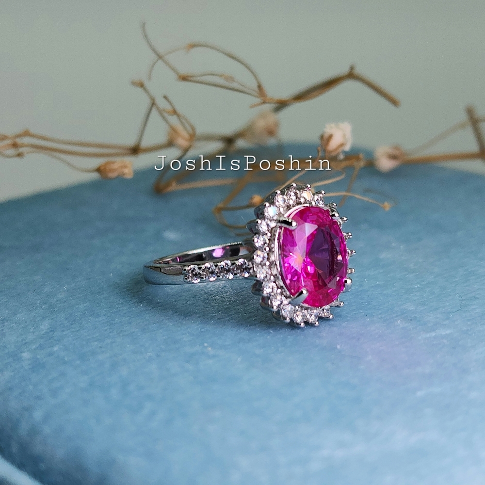 2CT Hot Pink Sapphire Ring In Sterling Silver - Picture 6 of 9